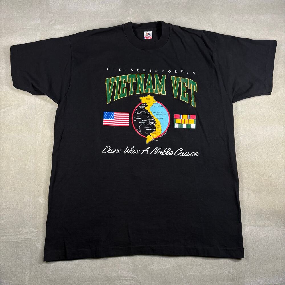 Vintage Vietnam Vet T Shirt XL Black USA Armed Forces Fruit Of The Loom